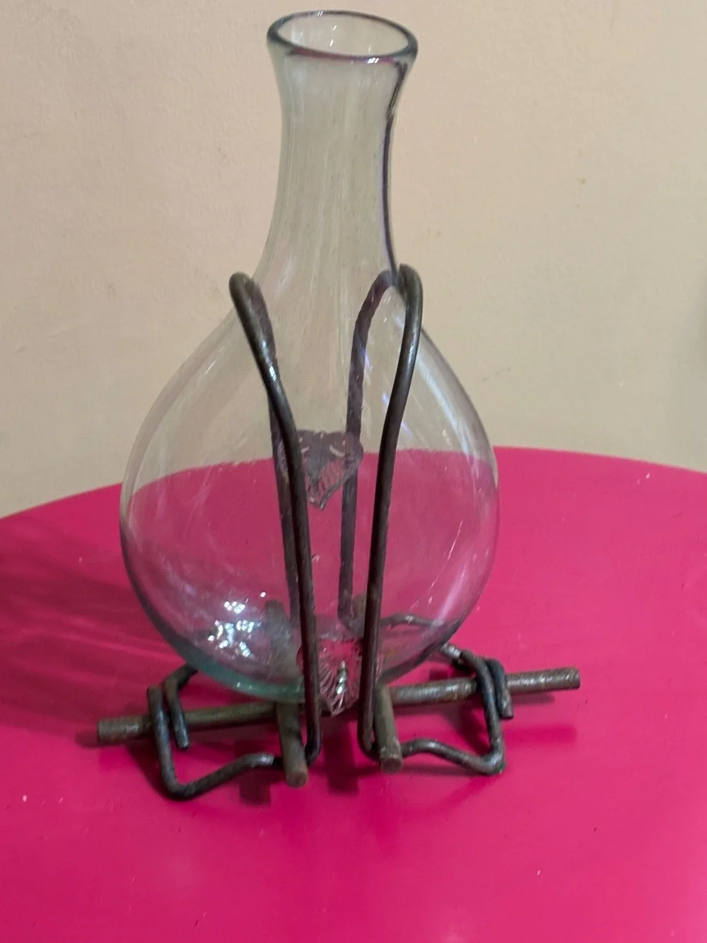 Vintage Glass Decanter with Wrought Iron Stand